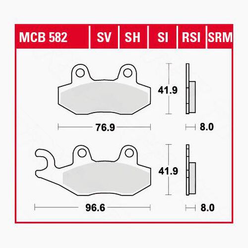 Plaquettes de frein de moto TRW Lucas plaquettes de frein MCB582  96,6/76,9x41,9x9mm Neutre