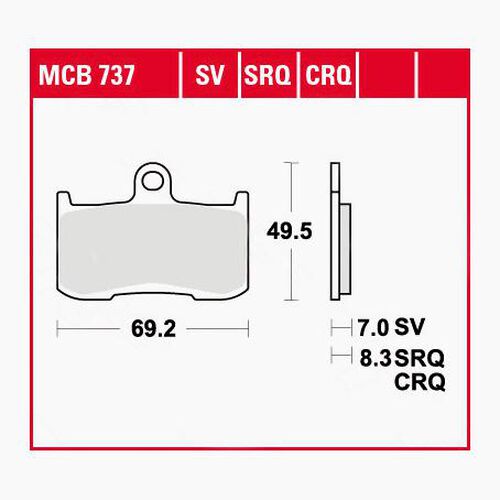 Plaquettes de frein de moto TRW Lucas plaquettes de frein MCB737  69,2x49,5x7mm Noir