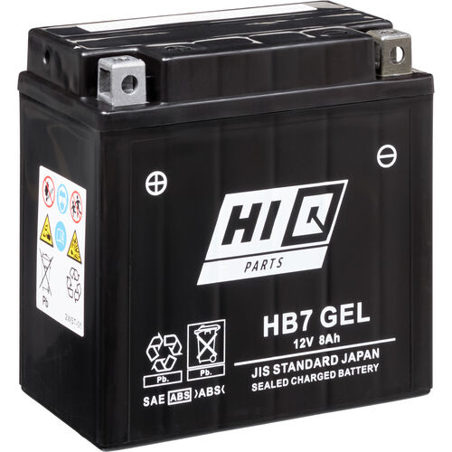 Batteries de moto Hi-Q batterie AGM Gel scellé HB7, 12V, 8Ah (12N7-4A) Neutre