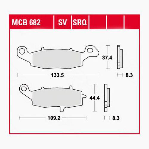 Motorcycle Brake Pads TRW Lucas brake pads organic MCB682  133,5/109,2x37,4/44,4x8,3mm Neutral