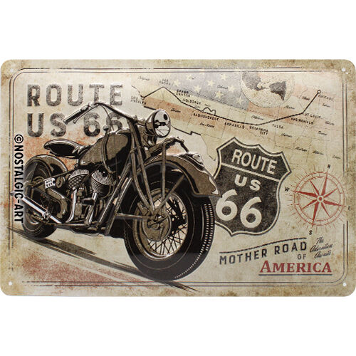Plaques en tôle & rétro pour moto Nostalgic-Art Signe d'étai 20 x 30 cm Route 66 Bike Map Neutre