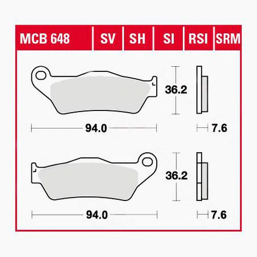 Plaquettes de frein de moto TRW Lucas plaquettes de frein MCB648 94x36,2x7,6mm