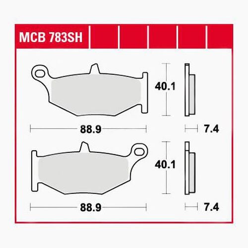Plaquettes de frein de moto TRW Lucas plaquettes de frein Street MCB783SH 88,9x40,1x7,4mm Noir