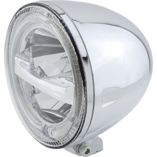 Motorrad Scheinwerfer & Lampenhalter Highsider Circle LED Hauptscheinwerfer 146mm mit TFL unten chrom Weiß