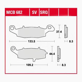 brake pads organic MCB682  133,5/109,2x37,4/44,4x8,3mm