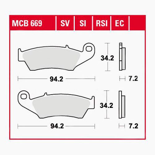 Motorcycle Brake Pads TRW Lucas brake pads sintered metal Offroad MCB669SI 94,2x34,2x7,2mm Neutral