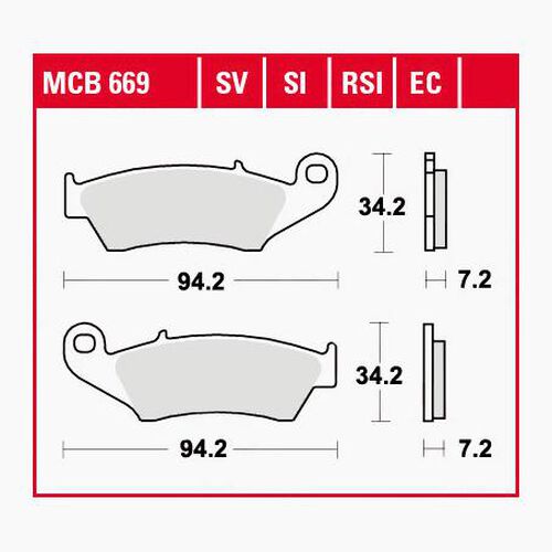 Plaquettes de frein de moto TRW Lucas plaquettes de frein Street MCB669SV 94,2x34,2x7,2mm Neutre
