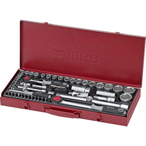 Motorbike Tool Cases & Tool Ranges WGB 1/4''+1/2'' socket wrench set 56 pieces in a tin box Black