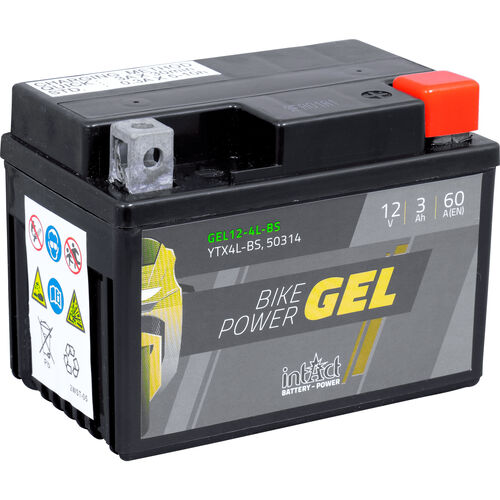 Motorradbatterien intAct Batterie Bike Power Gel geschlossen GEL12-9B-4 12V/8Ah (YT9B Neutral