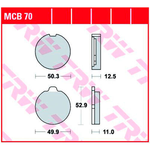 Plaquettes de frein de moto TRW Lucas plaquettes de frein MCB70  50,3/49,9x50,3/52,9x12,5/11mm Neutre