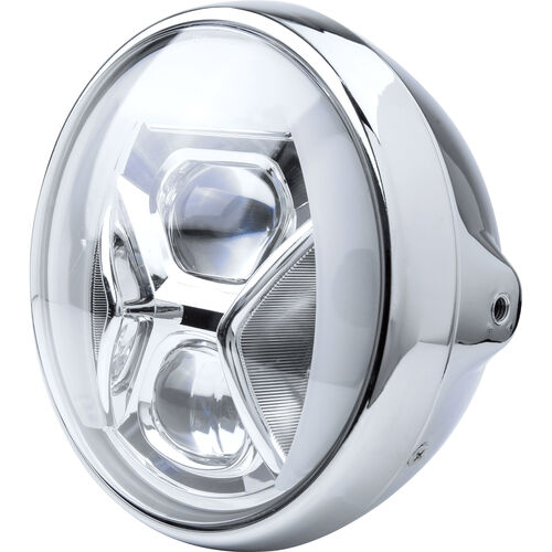 Motorrad Scheinwerfer & Lampenhalter Highsider LED Hauptscheinwerfer British-Style T8 Ø190mm seitlich chrom Weiß