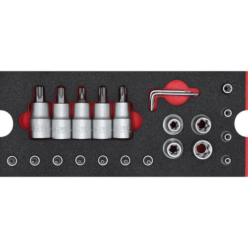 Hexagon Keys, Torx & Inch Tools WGB MES red T profile sockets 1/4"+1/2" 23-piece Beige
