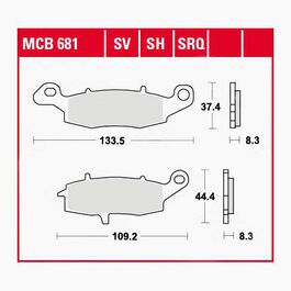 brake pads organic MCB681  133,5/109,2x37,4/44,4x8,3mm