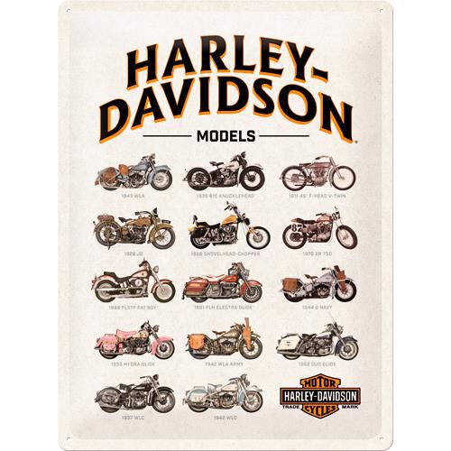 Blechschild 30 x 40 "Harley Davidson-Model Chart"