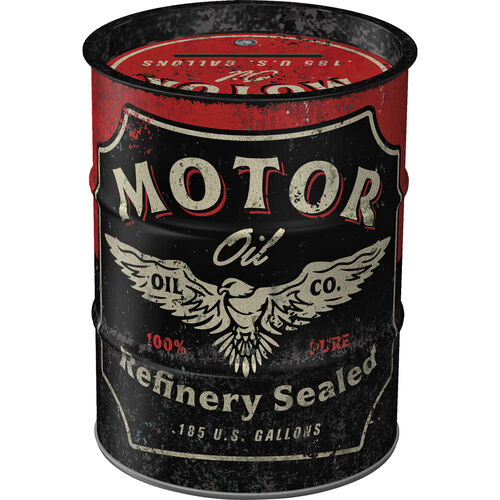 Motorcycle Savings Boxes Nostalgic-Art Money box oil barrel "Motor Oil" Grey