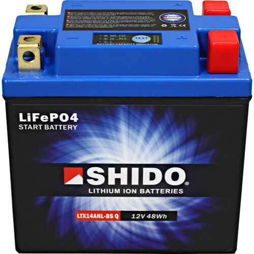 Motorradbatterien Shido Lithium Batterie LTX14AHL-BS Q, 12V, 4Ah (YB12/YB14) Neutral