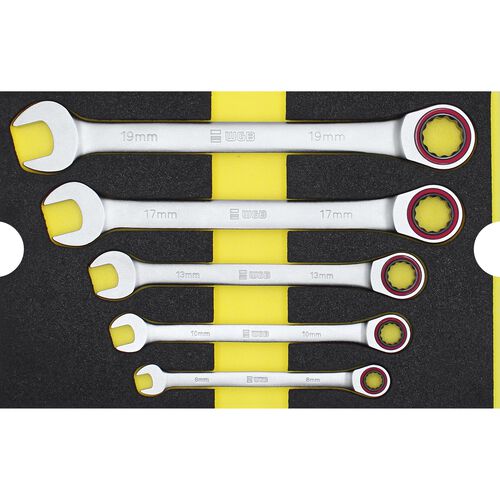 Wrench & Tong WGB MES yellow Combination wrench set with ratchet 5-piece Green