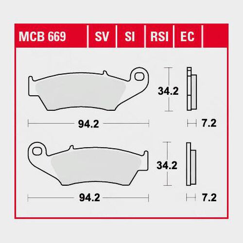 Motorcycle Brake Pads TRW Lucas brake pads organic MCB669  94,2x34,2x7,2mm Neutral