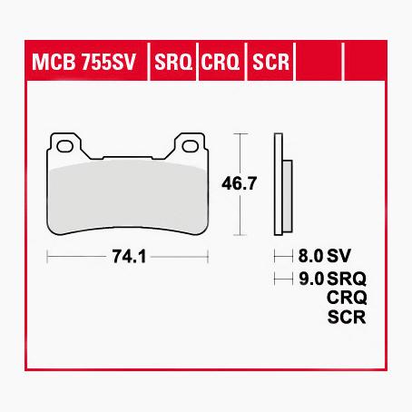 TRW Lucas Bremsbeläge Sintermetall Street MCB755SV 74,1x46,7x8mm - Motorradteile & Ersatzteile - Bremsen