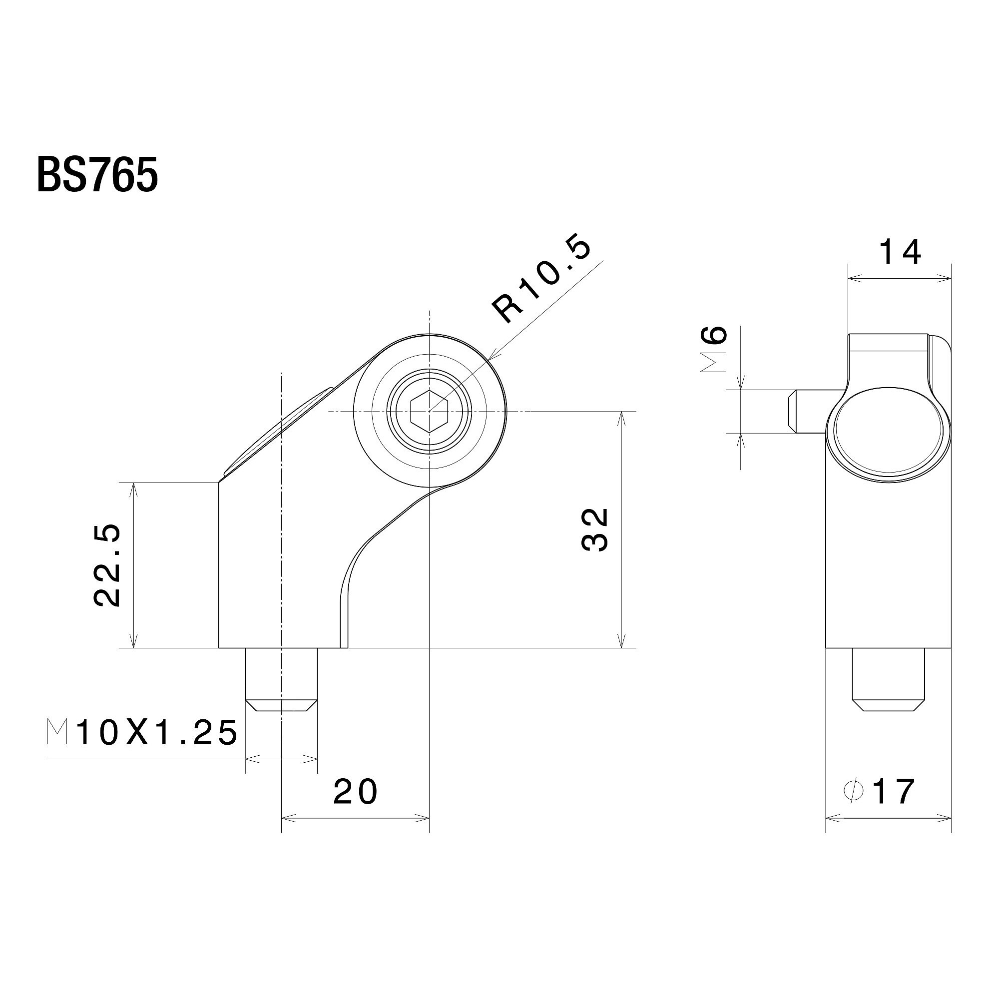 Rizoma-Lenkerspiegelaufnahme BS765B M10x1.25Rx20x42,5mm-5027251174000001