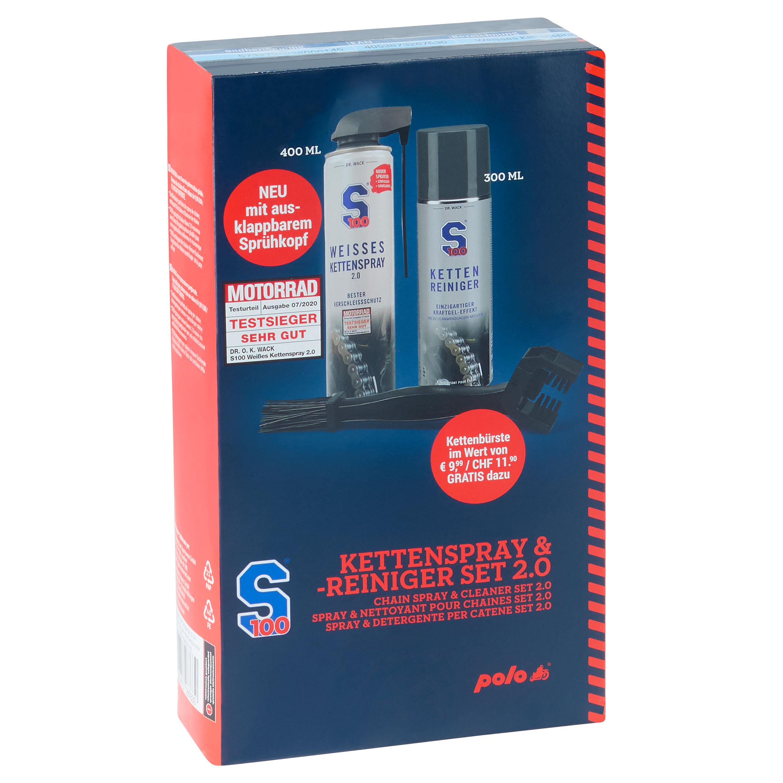 S100-Weisses Kettenspray 2.0 /Kettenreiniger+Kettenbürste-5732731238000145