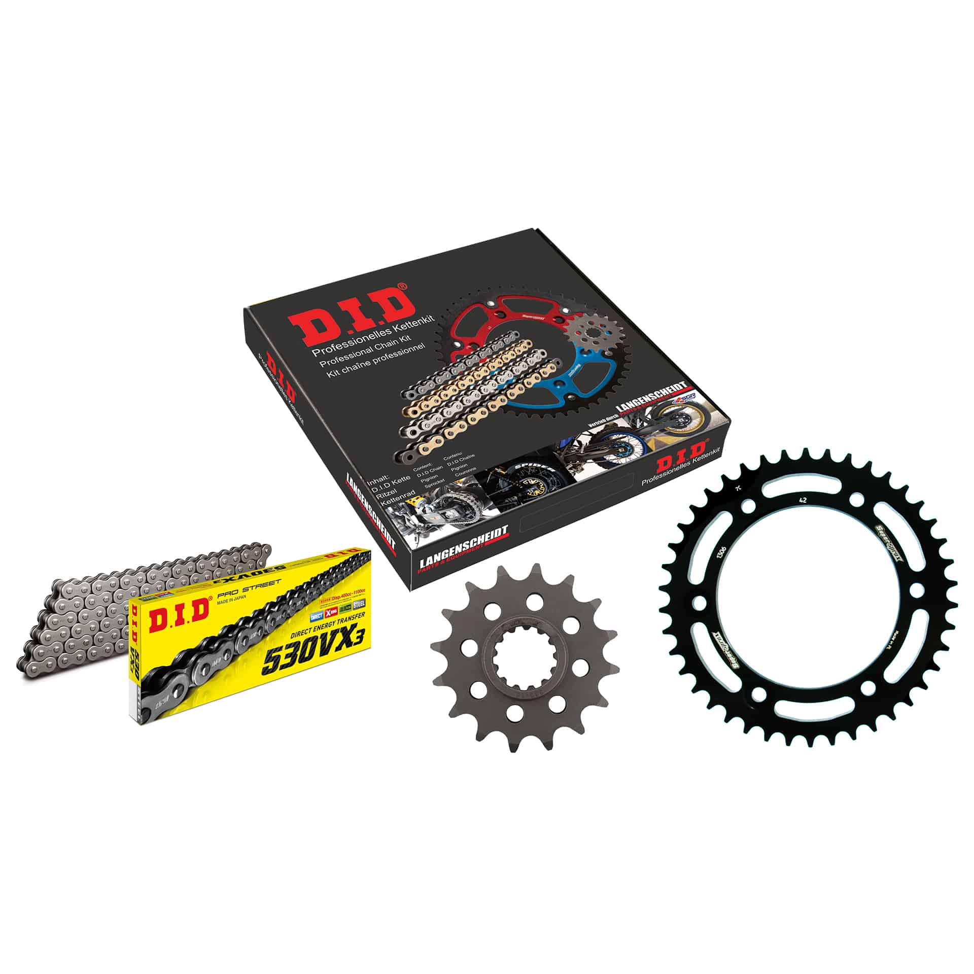 D.I.D. kit chaîne alu 530VX3 rivet X 16/40/114 noir pour Honda CBR