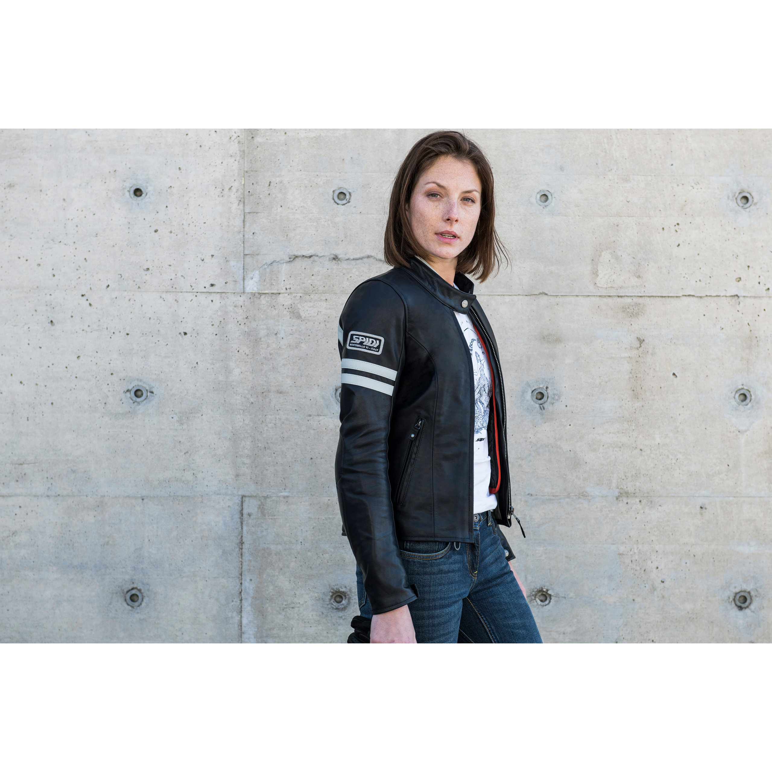 SPIDI-Vintage Damen Lederjacke schwarz/weiß 38 (IT 44)-1006251999004406