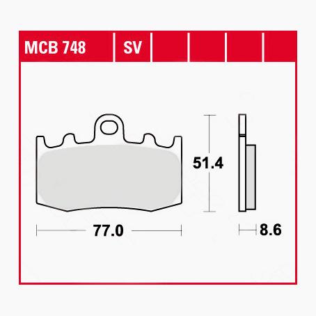 TRW Lucas Bremsbeläge organisch MCB748 77x51,4x8,6mm - Motorradteile & Ersatzteile - Bremsen