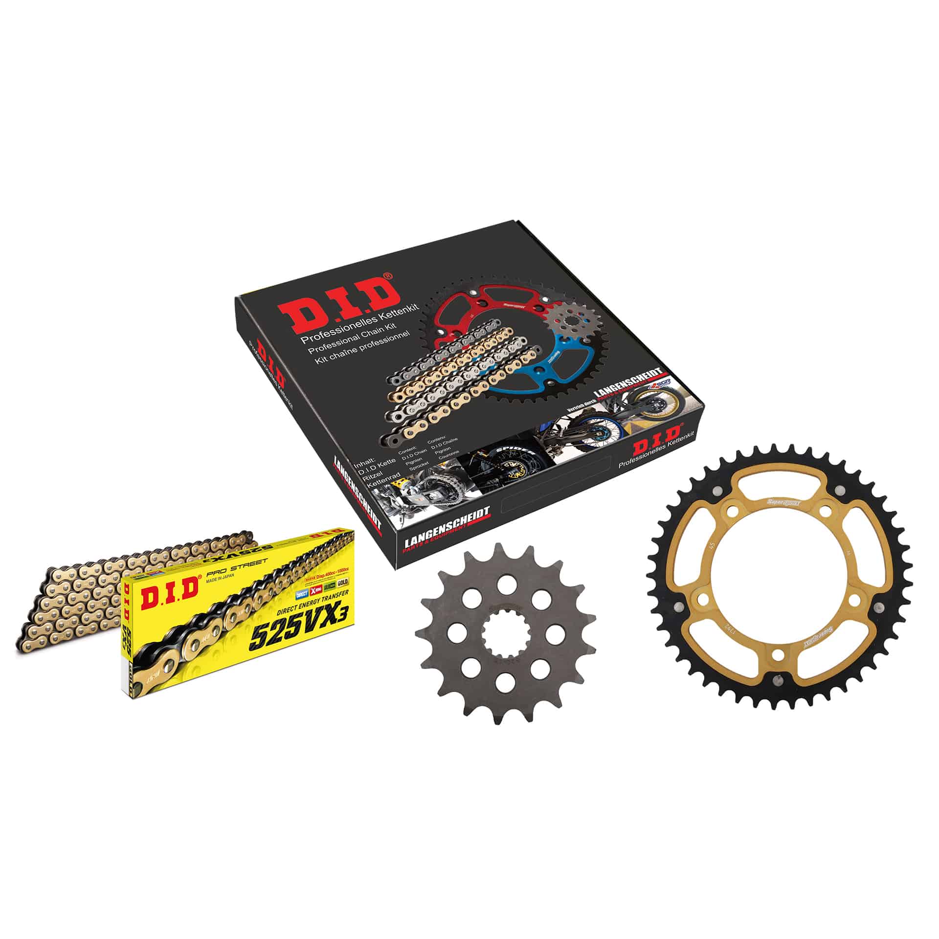 D.I.D. Supersprox Kettenkit Stealth 525VX3(G&B) Niet X 17/45/116 gold für Suzu