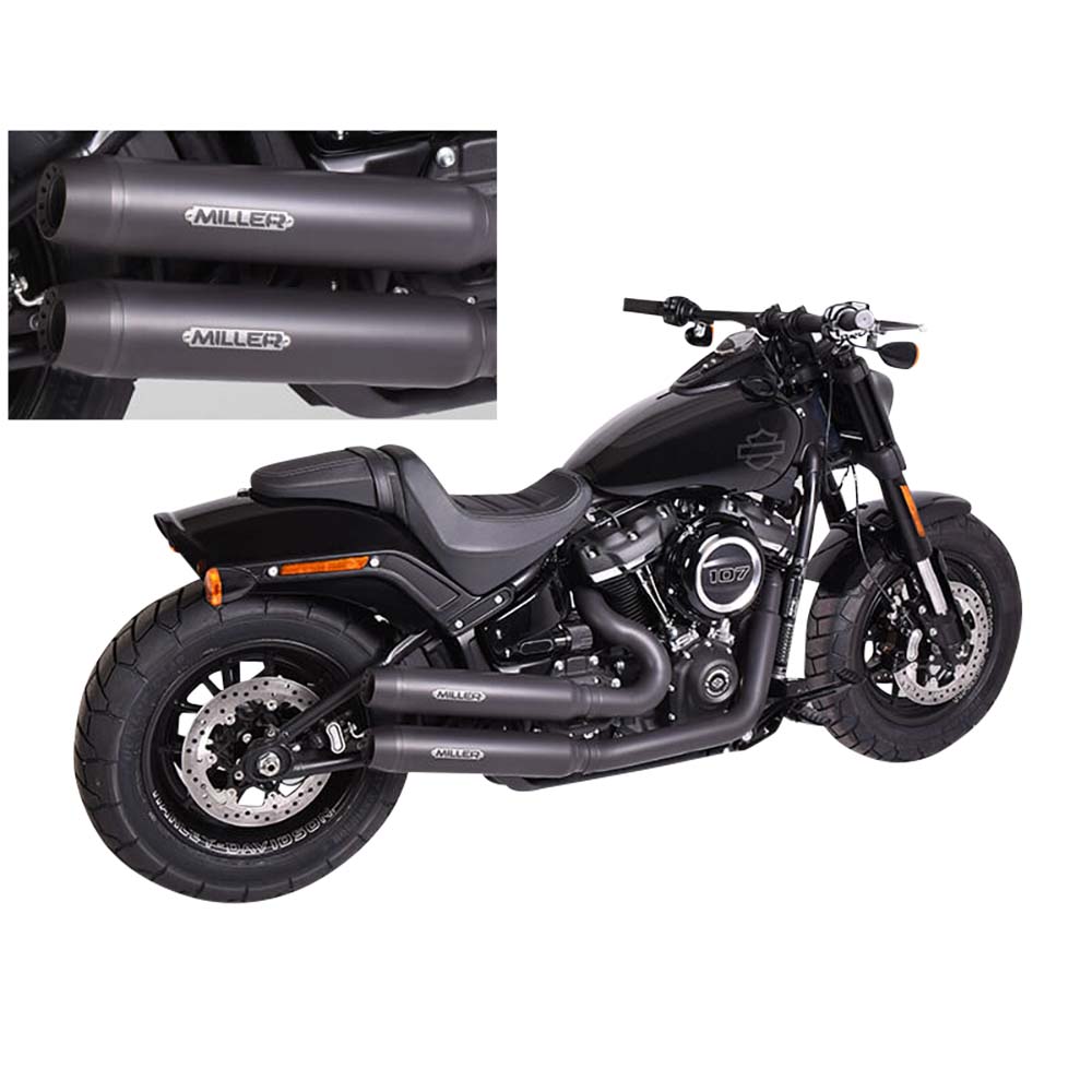 Miller Exhaust Auspuff Paar Bronco Tapered schwarz/schwarz f. Softail 18-20 - Motorradteile & Ersatzteile - Auspuff