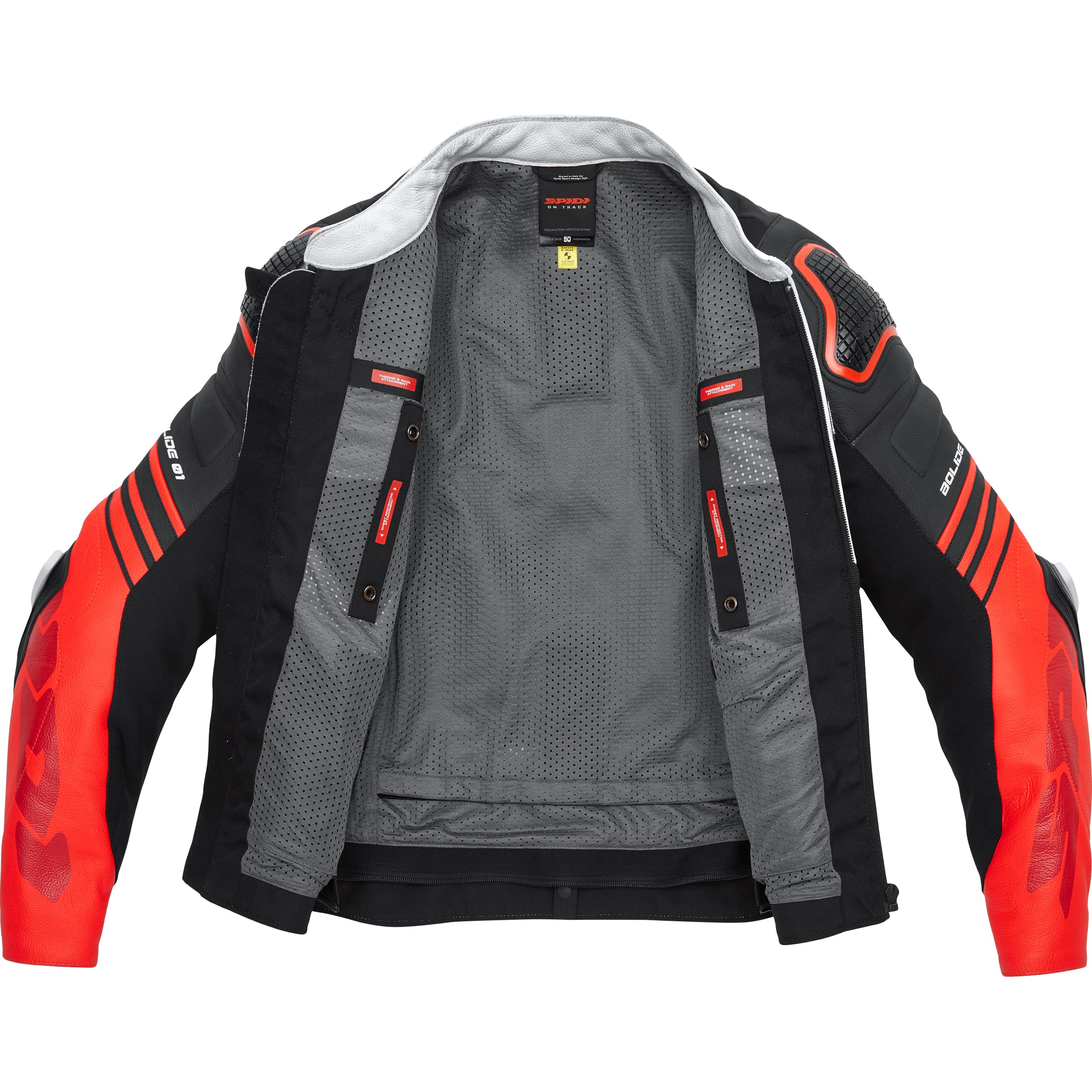 SPIDI-Bolide Lederkombijacke schwarz/rot/weiß 54-1005951999002308