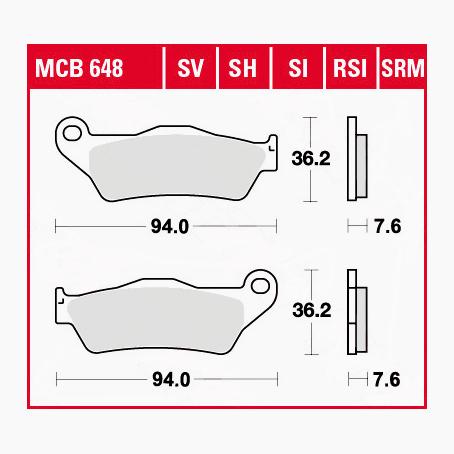 TRW Lucas Bremsbeläge Sintermetall Offroad MCB648SI 94x36,2x7,6mm - Motorradteile & Ersatzteile - Bremsen