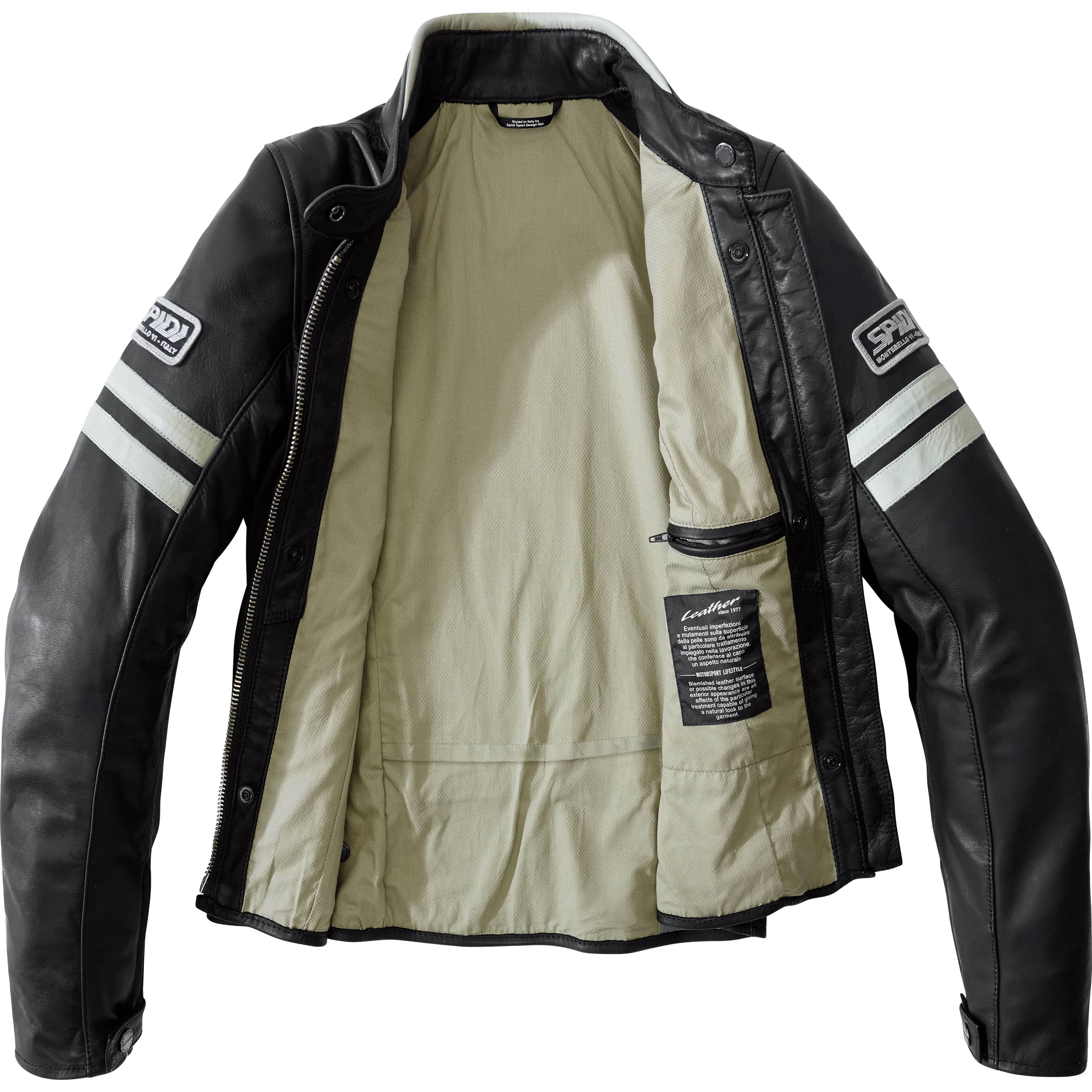 SPIDI-Vintage Damen Lederjacke schwarz/weiß 36 (IT 42)-1006251999004405