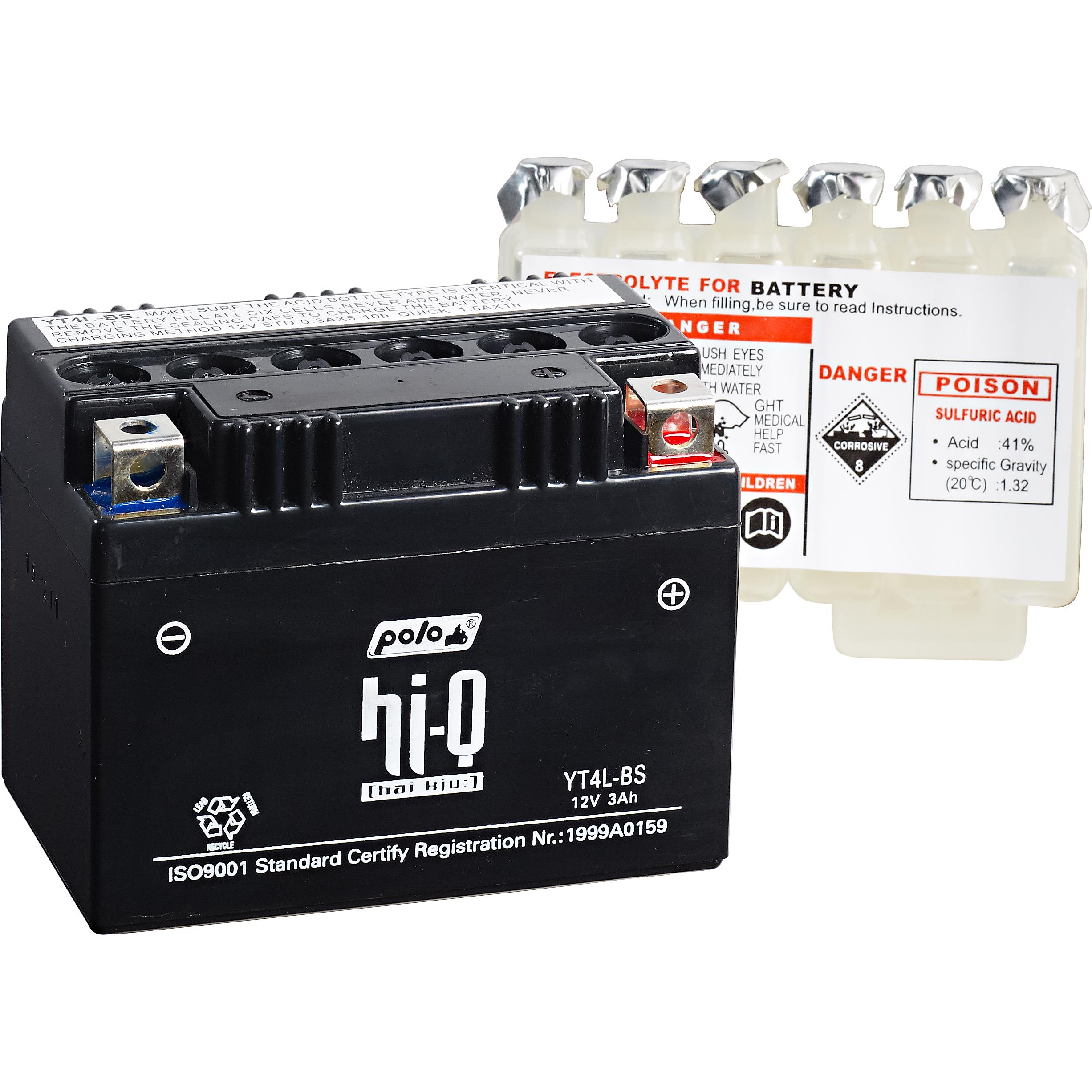 Hi-Q Batterie AGM MF inkl. Säure wart.frei YT4L-BS, 12V, 3Ah - Motorradteile & Ersatzteile - Batterien