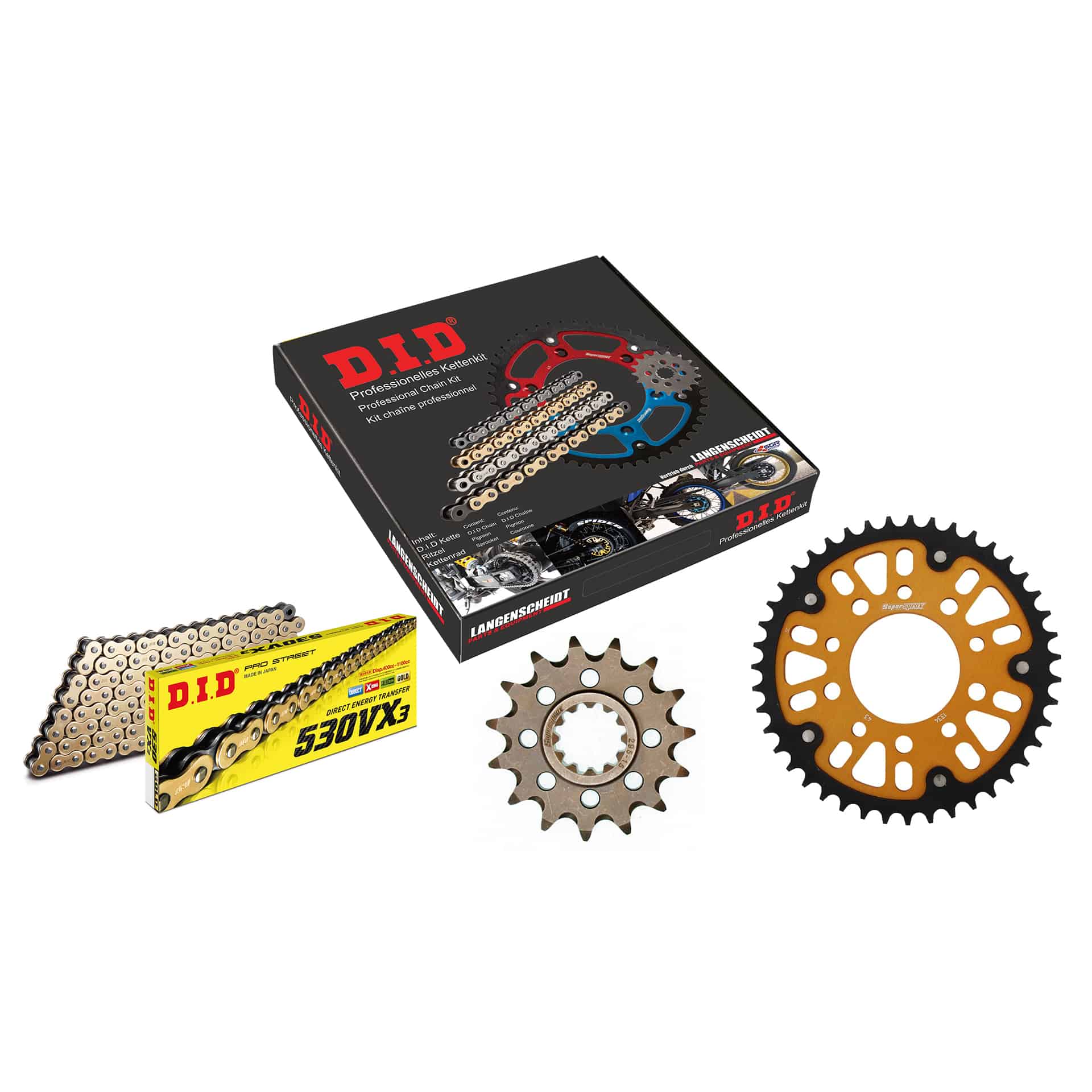 D.I.D. Supersprox Kettenkit Stealth 530VX3(G&B) Niet X 15/43/110 gold für Hond
