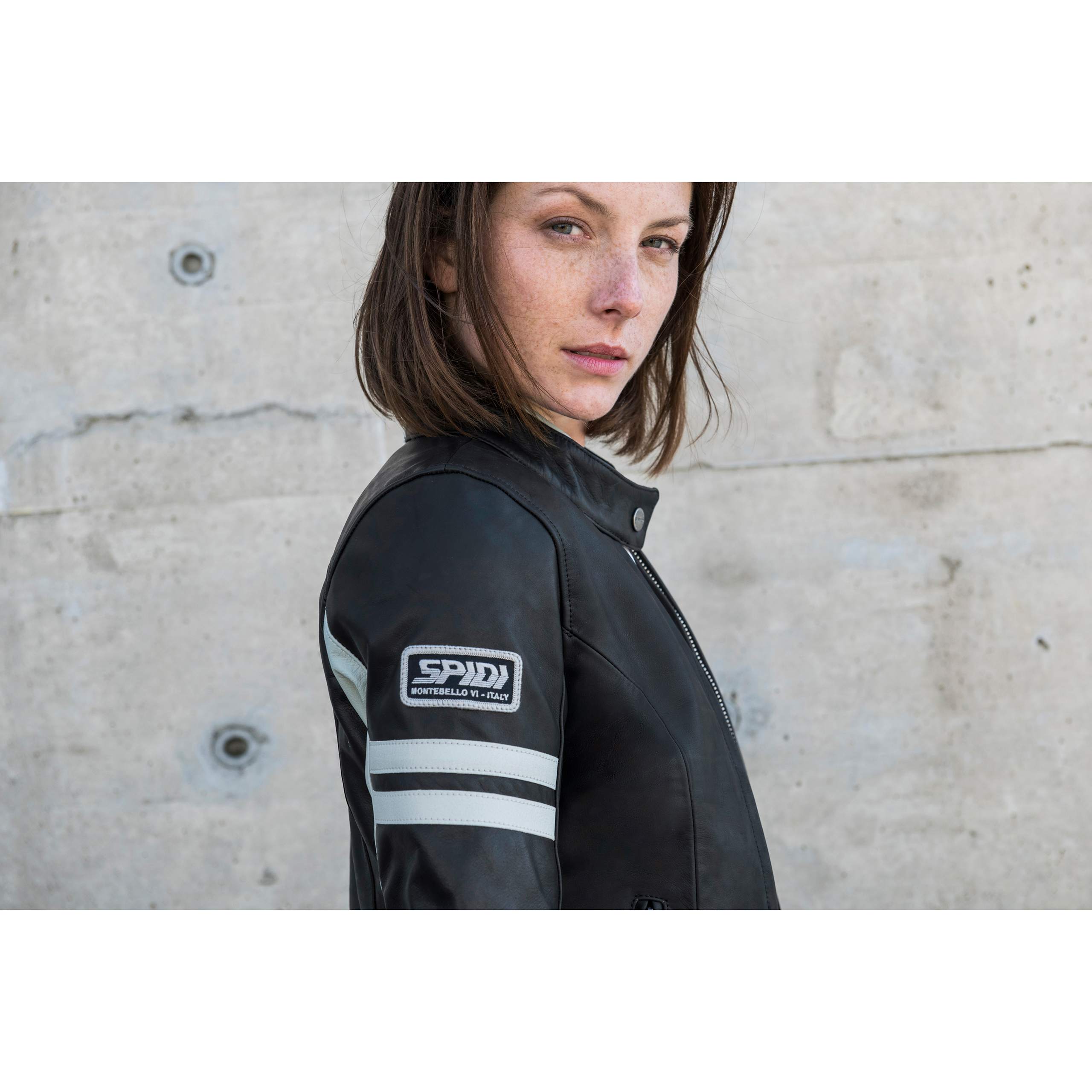 SPIDI-Vintage Damen Lederjacke schwarz/weiß 36 (IT 42)-1006251999004405