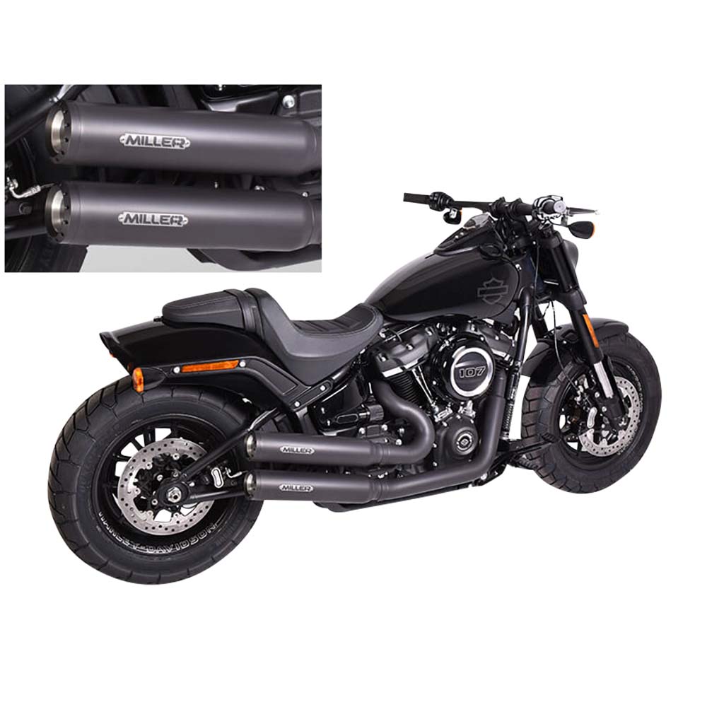 Miller Exhaust Auspuff Paar Bronco Standard schwarz/schwarz f.Softail 18-20 - Motorradteile & Ersatzteile - Auspuff