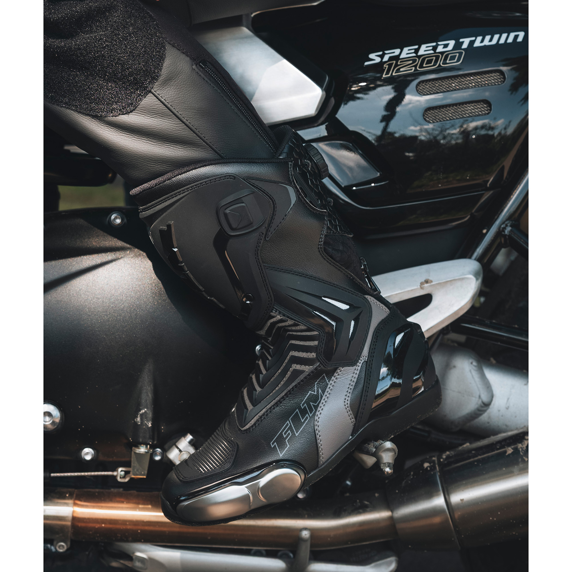 FLM-Mandalika Damen Motorradstiefel lang grau-3007511999007