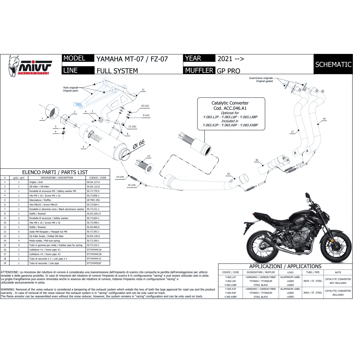MIVV-GP Pro Auspuff 2-1 Y.065.K2P Carbon für Yamaha MT-07 2021--5734671000030320