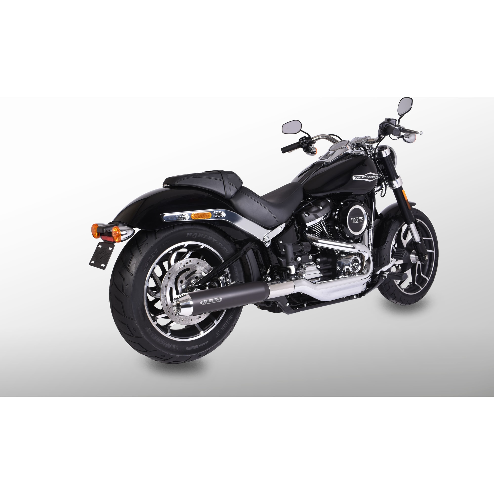 Miller Exhaust Auspuff Tapered schwarz/poliert für Sport Glide 107 18-20 E4 - Motorradteile & Ersatzteile - Auspuff