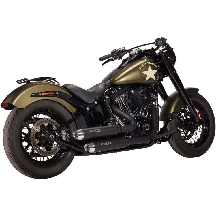 Miller Exhaust Auspuff Tapered Offset 2-1 schwarz/poliert für Softail 00-17 - Motorradteile & Ersatzteile - Auspuff