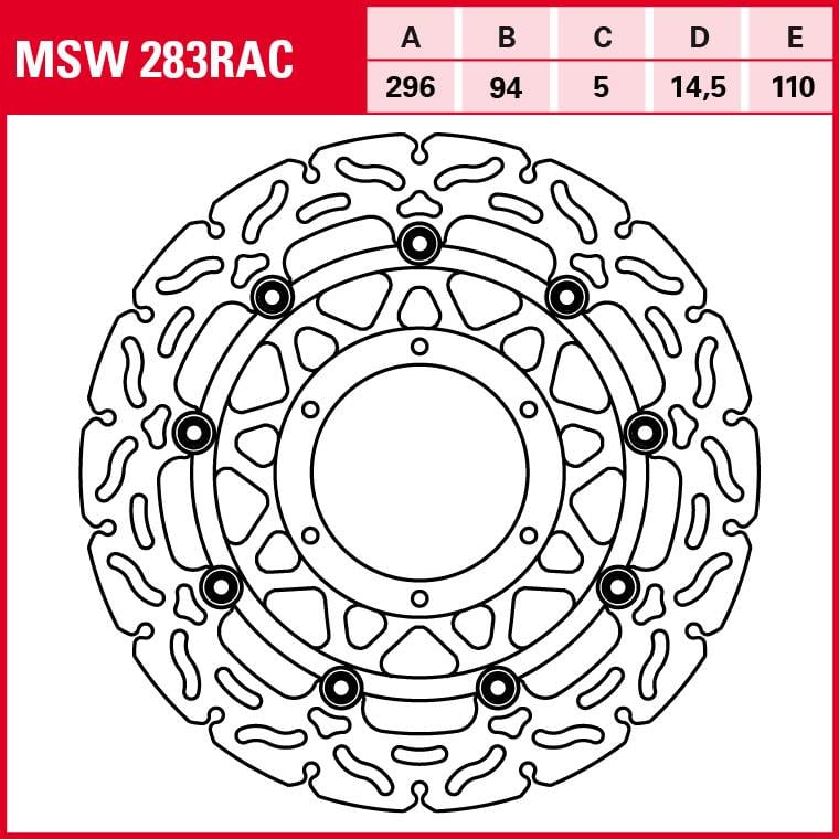 TRW Lucas Bremsscheibe RAC schwimmend MSW283RAC 296/94/110/5/14,5mm - Motorradteile & Ersatzteile - Bremsen
