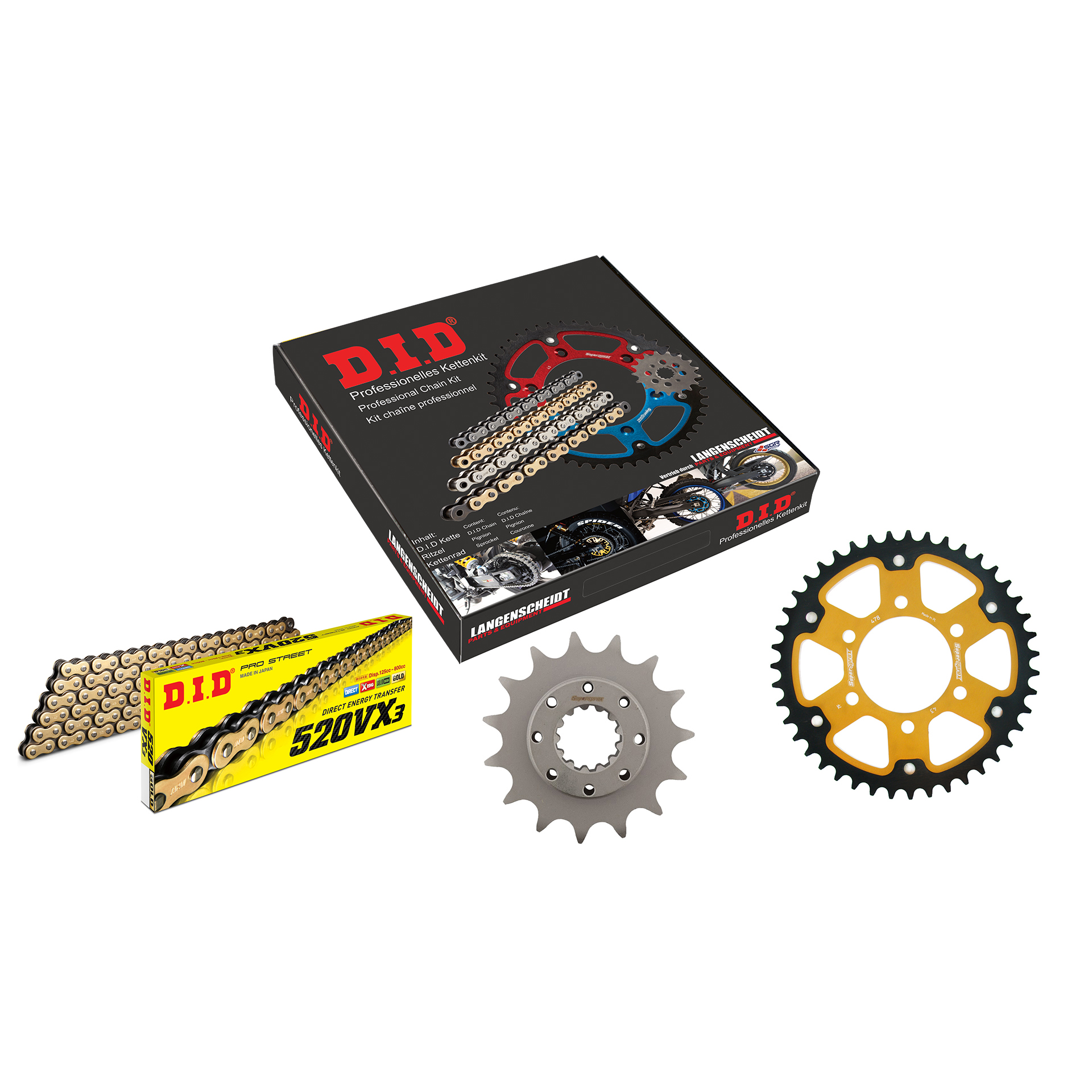 D.I.D. Supersprox chain kit Stealth 520VX3(G&B) rivet X 15/43/112 gold for Kawa