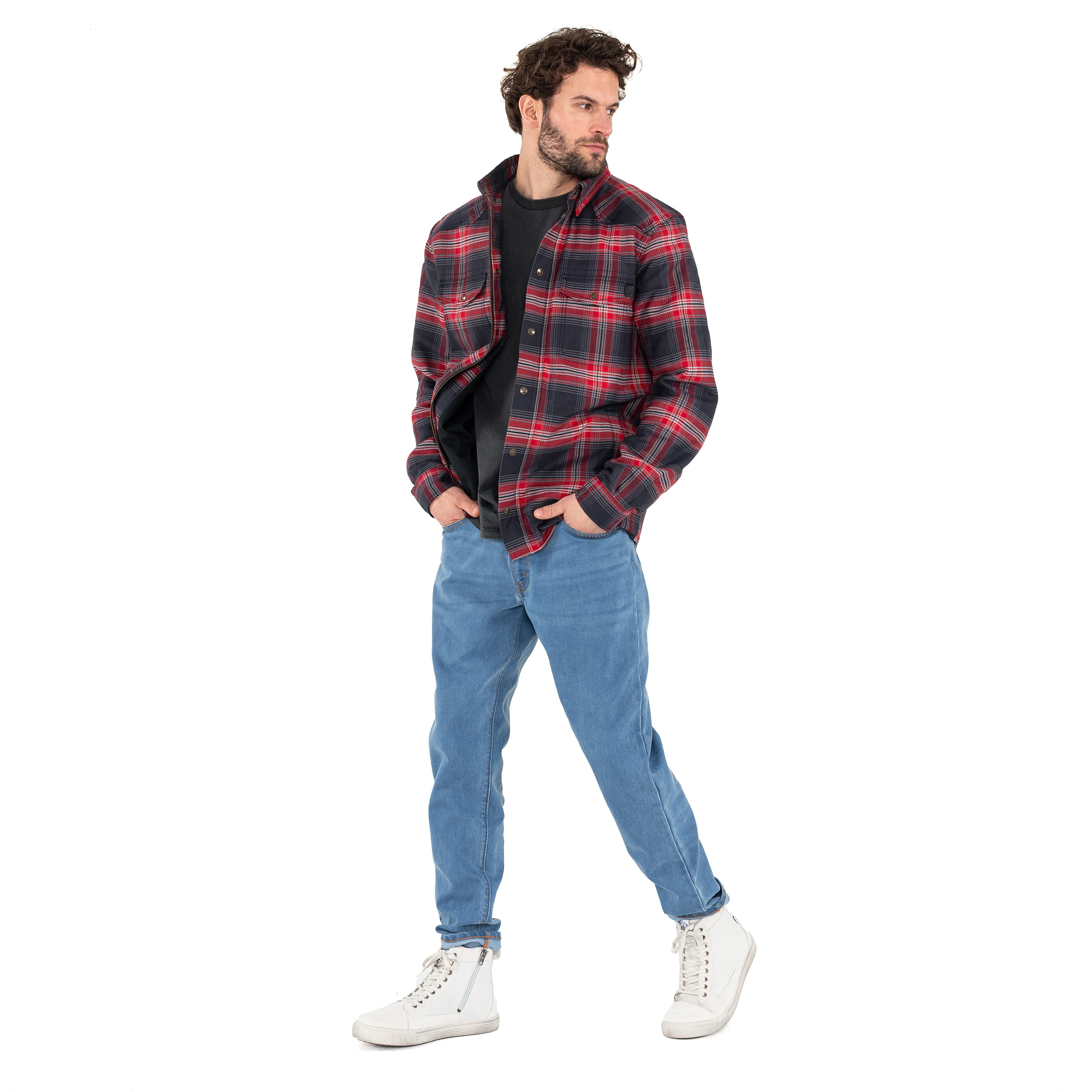 John Doe-Motoshirt Hemd grau/rot-2016531999002