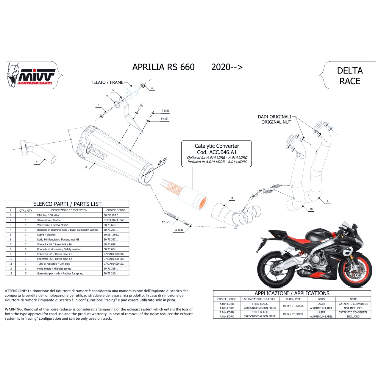 MIVV-Delta Race Auspuff 2-1 A.014.KDRB schwarz für RS/Tuono 660-5734581000010411