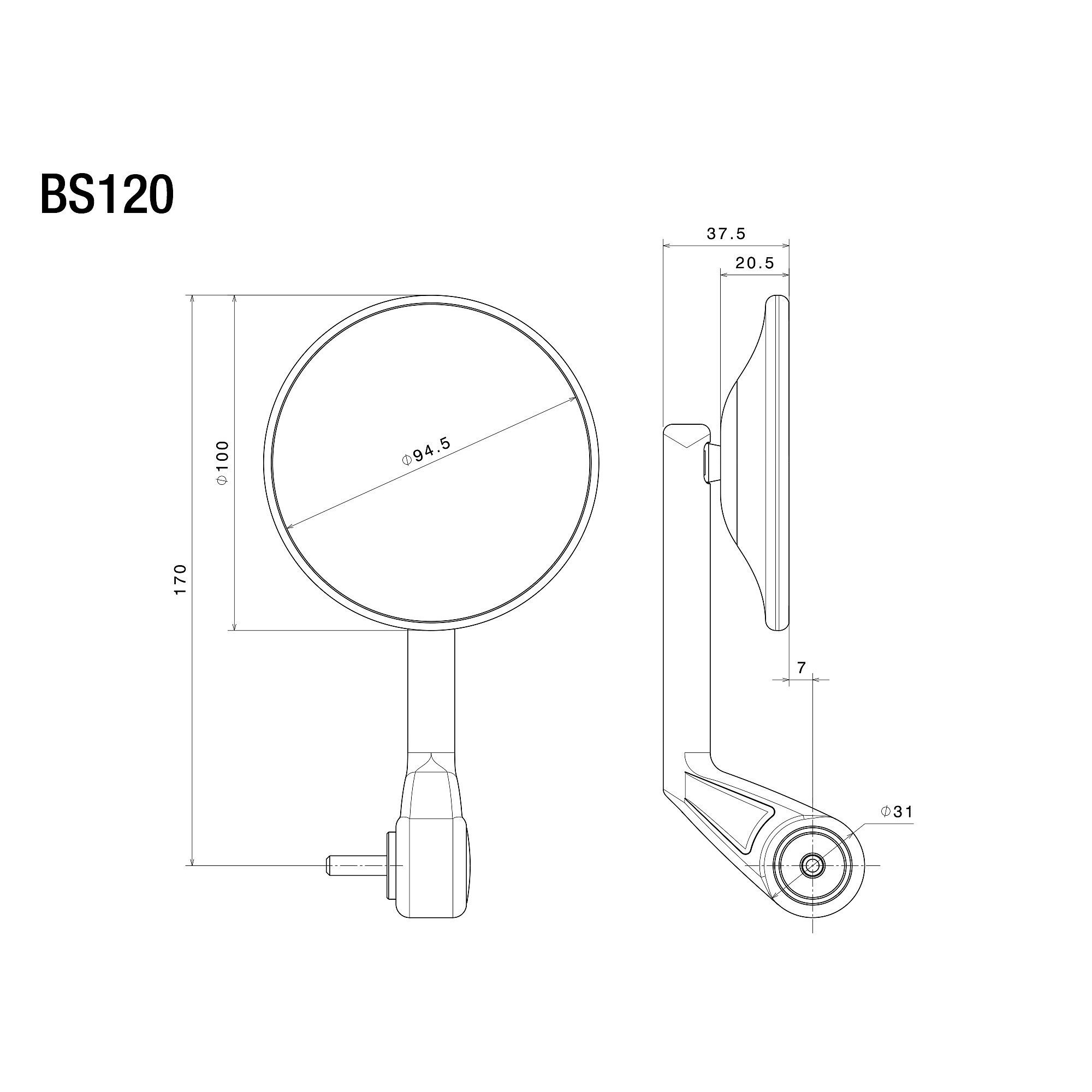 Rizoma-Lenkerendenspiegel M6 E-Pop BS120 Ø94,5mm-0000085334001000