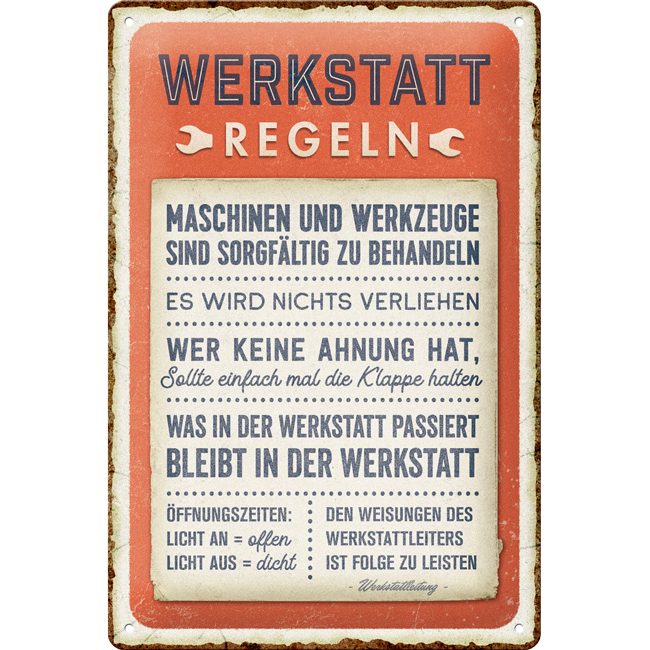 Nostalgic-Art-Blechschild 20 x 30 cm "Werkstattregeln"-5745841