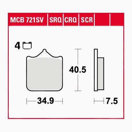 TRW Lucas Bremsbeläge Sintermetall Street MCB721SV 34,9x40,5x7,5mm - Motorradteile & Ersatzteile - Bremsen