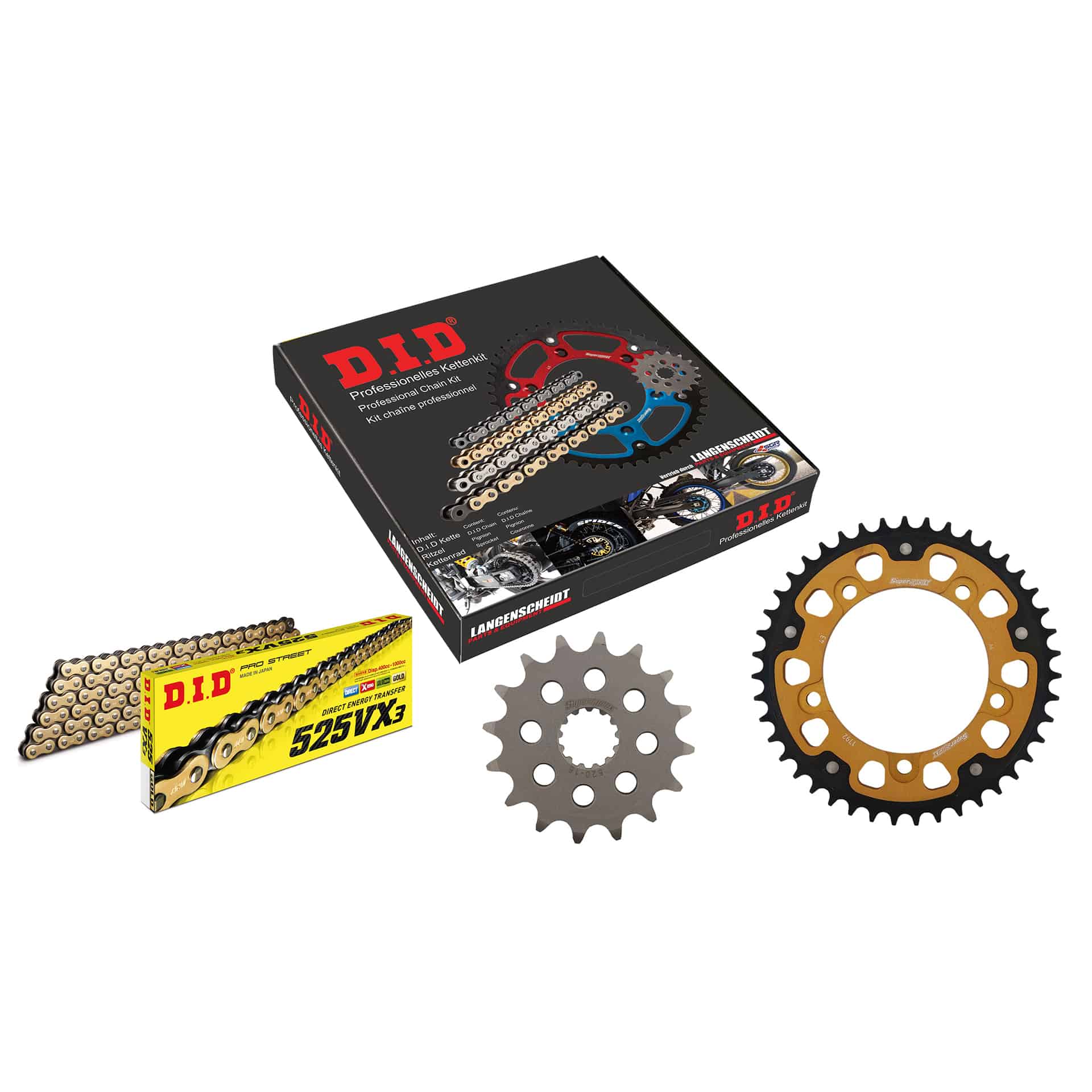 D.I.D. Supersprox Kettenkit Stealth 525VX3(G&B) Niet X 16/43/116 gold für Suzu