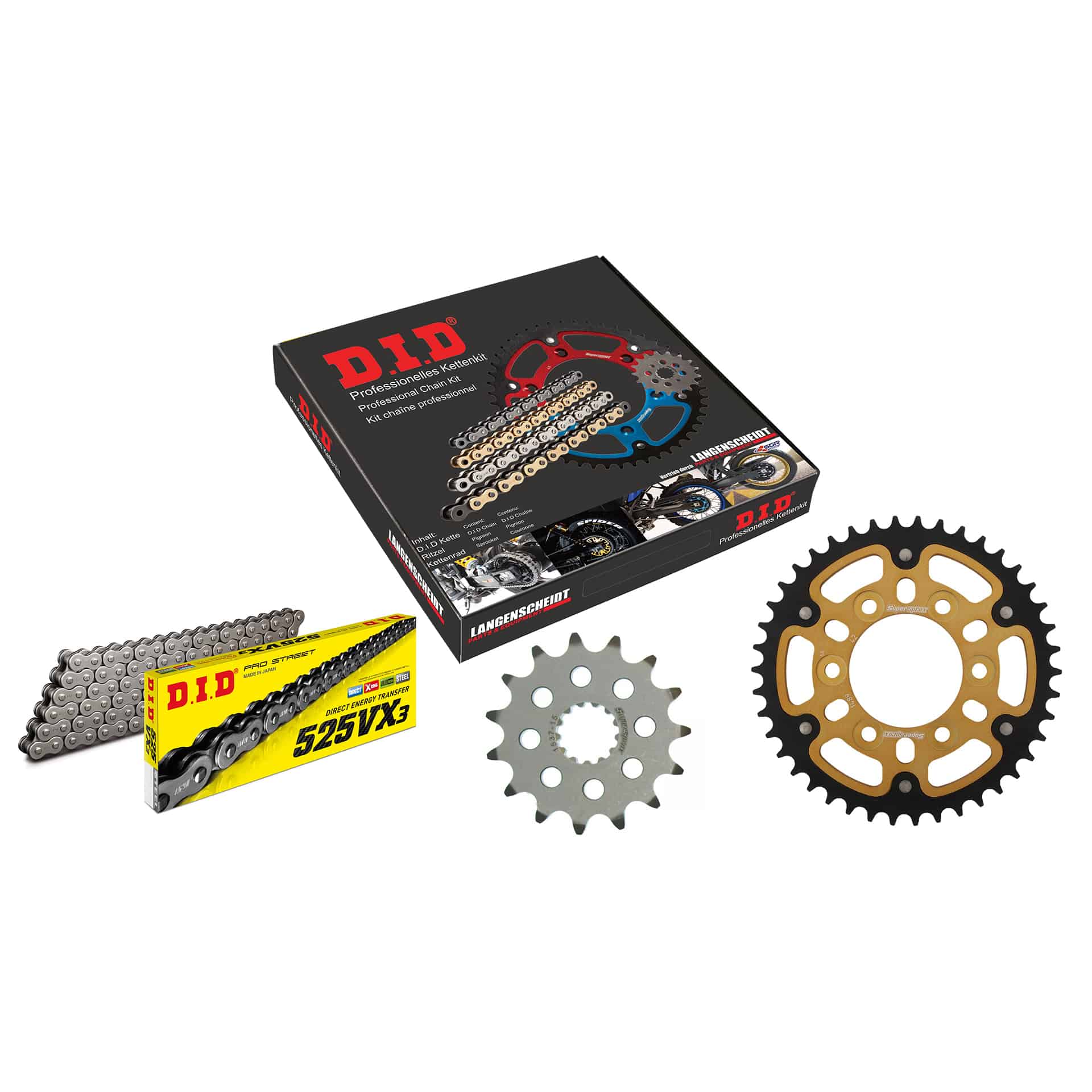 D.I.D. Supersprox Kettenkit Stealth 525VX3 Niet X 15/42/112 gold für Kawasaki